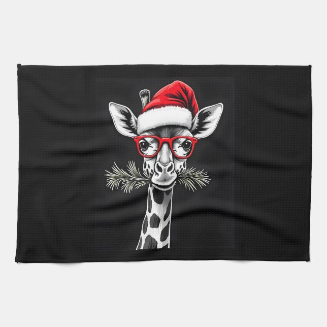 Paño De Cocina Navidades Giraffe Santa Hat Pajama Gift (Horizontal)