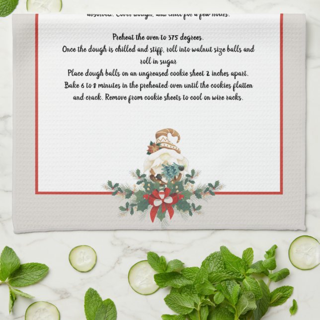 Paño De Cocina Navidades Gnome garland Gray Recipe kesake (Doblado)