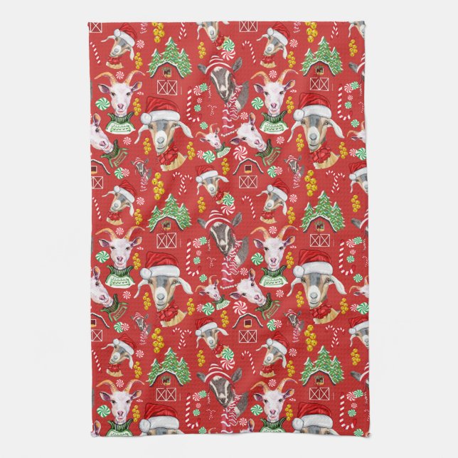 Paño De Cocina Navidades GOATS Candy y Jingle Bells GetYerGoat™ (Vertical)