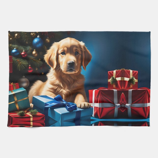 PAÑO DE COCINA NAVIDADES GOLDEN RETRIEVE PUPPY (Horizontal)