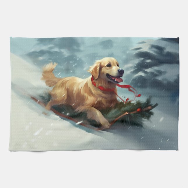 Paño De Cocina Navidades Golden Retriever nevan invierno (Horizontal)