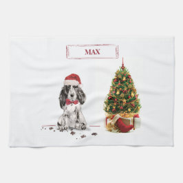 Paño De Cocina Navidades graciosos de Cocker Spaniel con árbol