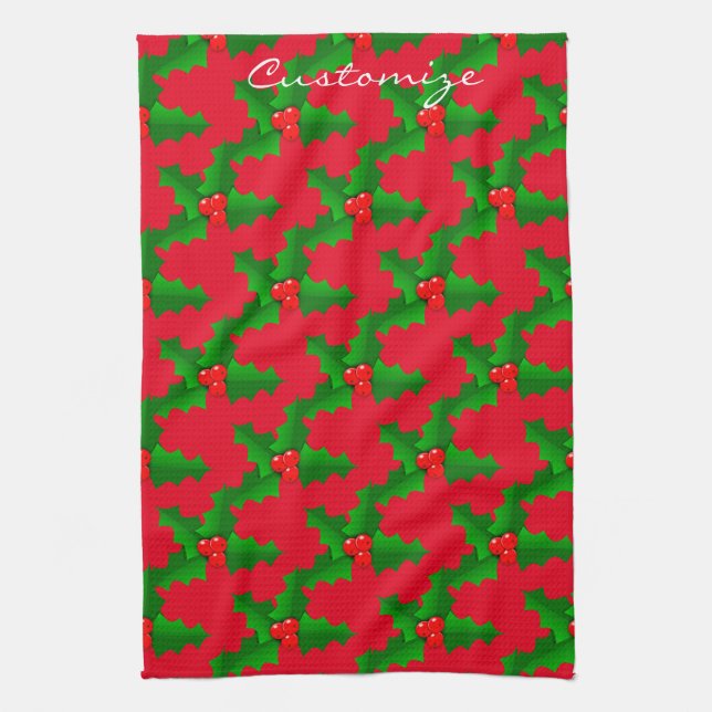 Paño De Cocina Navidades Green y red holly Thunder_Cove (Vertical)