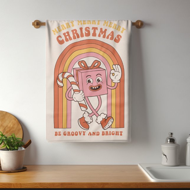 Paño De Cocina Navidades Groovy y Brillantes Con Hippie Retro Gra (Subido por el creador)