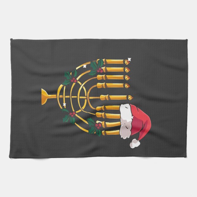 Paño De Cocina Navidades Hanukkah Jewish Santa Menorah (Horizontal)