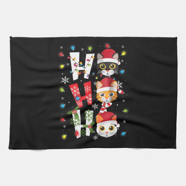 Paño De Cocina Navidades Ho Ho Ho Ho Cat Amantes Ilumina Pajamas  (Horizontal)