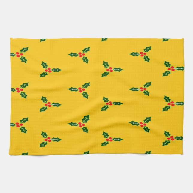 Paño De Cocina Navidades holly on naranja (Horizontal)