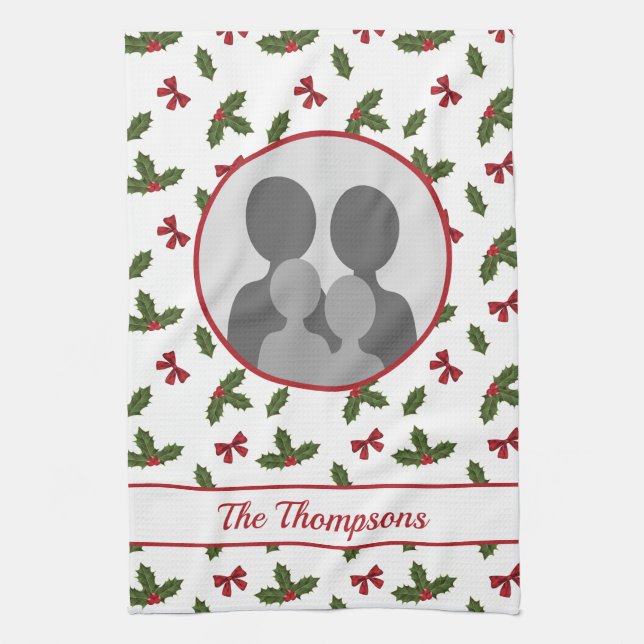 Paño De Cocina Navidades Holly Y Bows Plantilla De Foto Personali (Vertical)