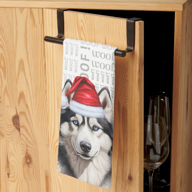 Paño De Cocina Navidades Husky Siberiano, curiosos adoradores de  (Pliegue de tercios)