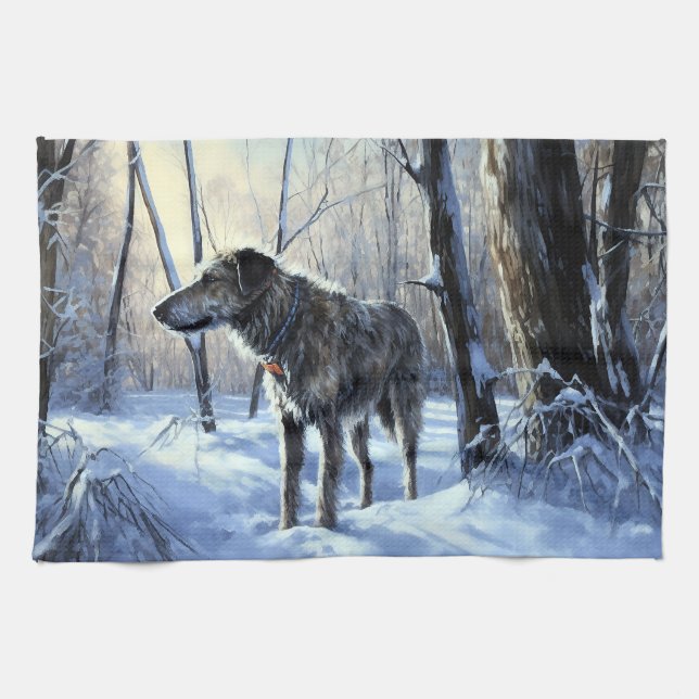 Paño De Cocina Navidades irlandeses de Wolfhound Dejan Que Nieva (Horizontal)