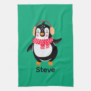 Paño De Cocina Navidades Jolly Penguin en una bufanda con bocanad