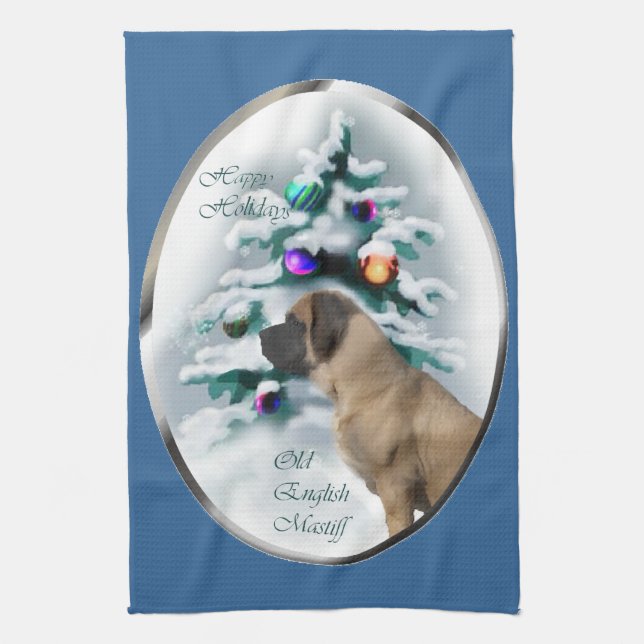Paño De Cocina Navidades Mastiff de Inglaterra (Vertical)