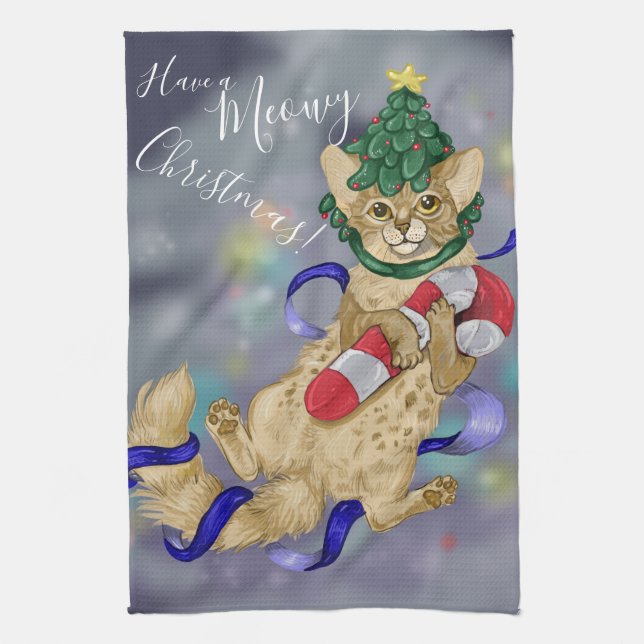 Paño De Cocina ¡Navidades Meowy del Gato Kitty! (Vertical)