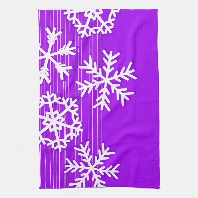 Paño De Cocina Navidades modernos morados y blancos copos de niev (Vertical)