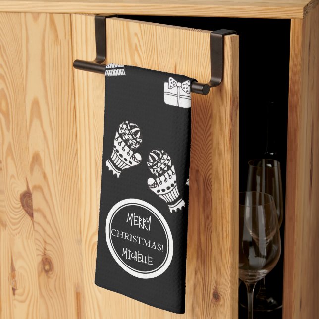 Paño De Cocina Navidades modernos: negro y blanco personalizado (Pliegue de tercios)