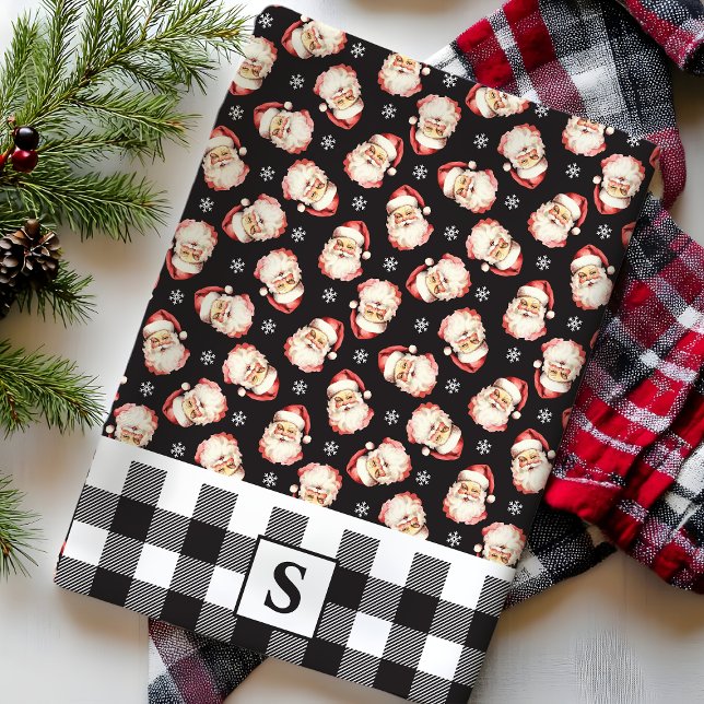 Paño De Cocina Navidades Monogramados de Santa Black Gingham (Subido por el creador)