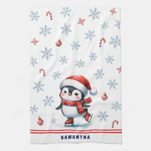 Paño De Cocina Navidades Monogramados Elegantes Pingüino de Patin