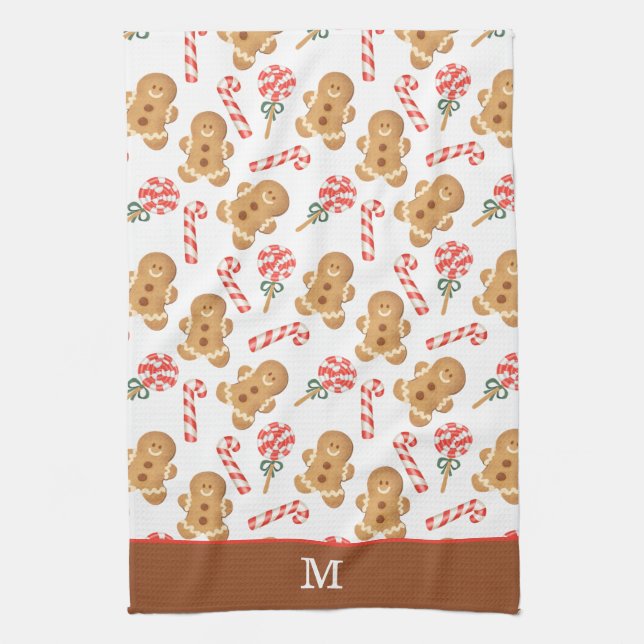 Paño De Cocina Navidades Monogramas del Hombre del Gingerbread Ca (Vertical)