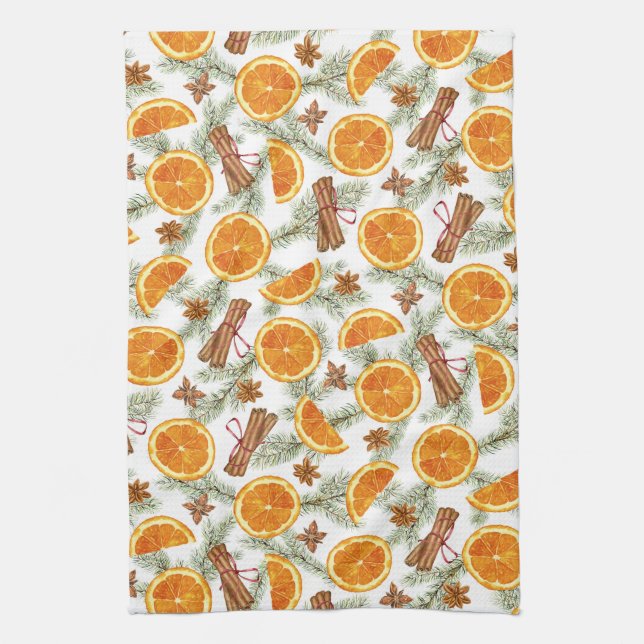 Paño De Cocina Navidades Naranjas de especias canela y anís (Vertical)