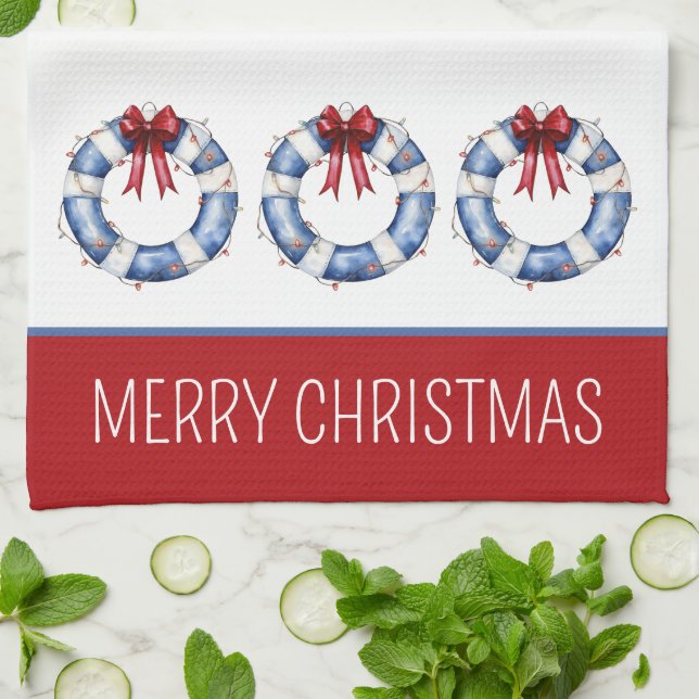 Paño De Cocina Navidades náuticos, conservadores de vida con arco (Doblado)