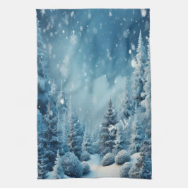 Paño De Cocina Navidades Nevando bosques de pinos de invierno