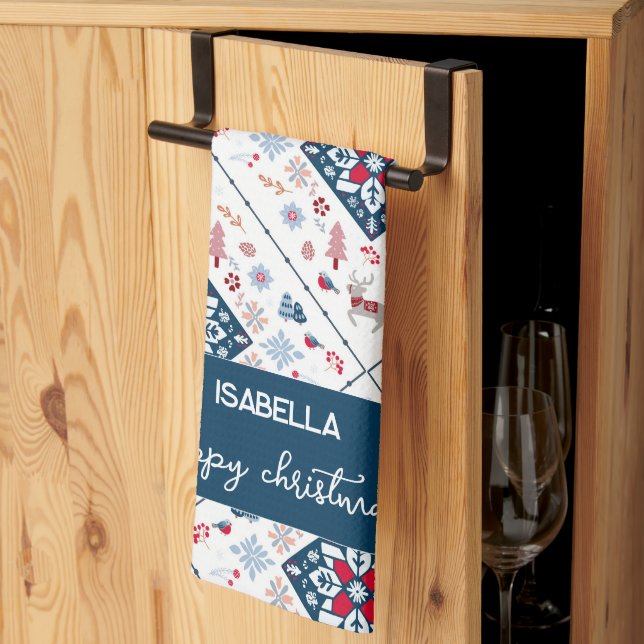 Paño De Cocina Navidades nórdicos con copos de nieve y reno (Pliegue de tercios)