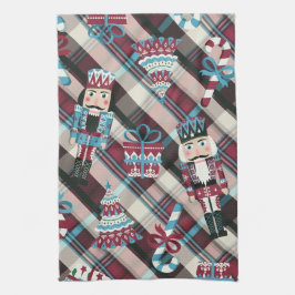 Paño De Cocina Navidades Nutcracker Plaid Blue Burgundy