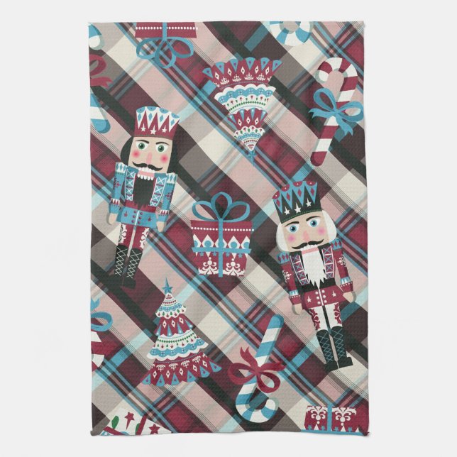 Paño De Cocina Navidades Nutcracker Plaid Blue Burgundy (Vertical)