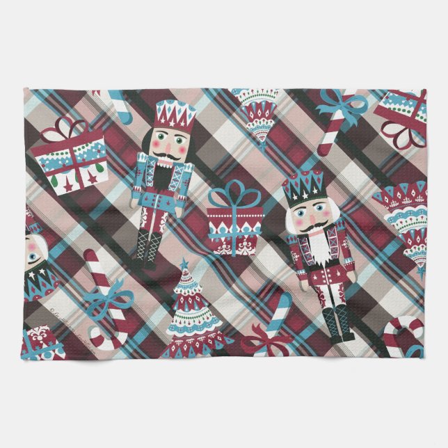 Paño De Cocina Navidades Nutcracker Plaid Blue Burgundy (Horizontal)