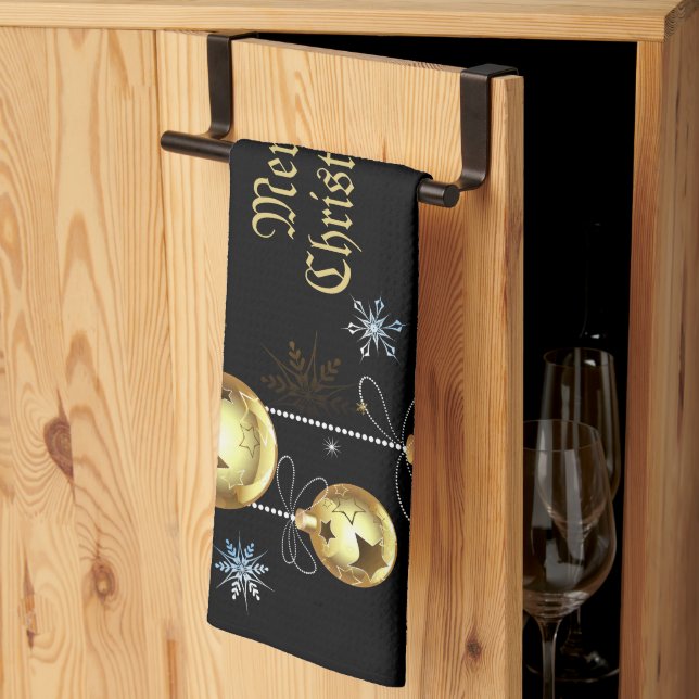 Paño De Cocina Navidades Ornamentos dorados Estrellas brillantes  (Pliegue de tercios)
