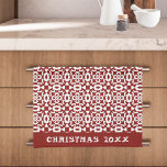 Paño De Cocina Navidades Patrón de Mandala Geométrica Blanco Rojo<br><div class="desc">Esta toalla de cocina de año navidad presenta un patrón de mandala geométrica en rojo y blanco. Para cambiar el texto,  haga clic en el botón de personalización.</div>