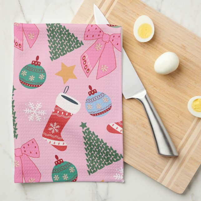 Paño De Cocina Navidades pequeños rosados (Doblado Cuarto)