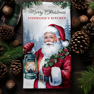 Paño De Cocina Navidades personalizados de la vieja Santa Lantern