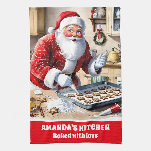 Paño De Cocina Navidades Personalizados de Santa Baking Gingerbre (Vertical)