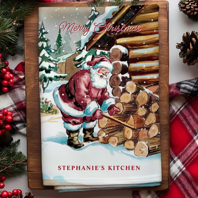 Paño De Cocina Navidades personalizados de Santa Chopping para le (Subido por el creador)