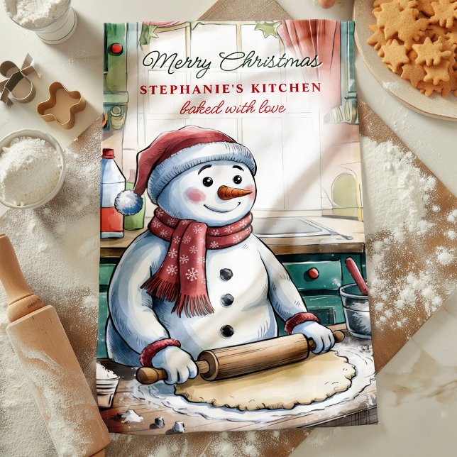 Paño De Cocina Navidades personalizados de Snowman Rolling Dough (Subido por el creador)