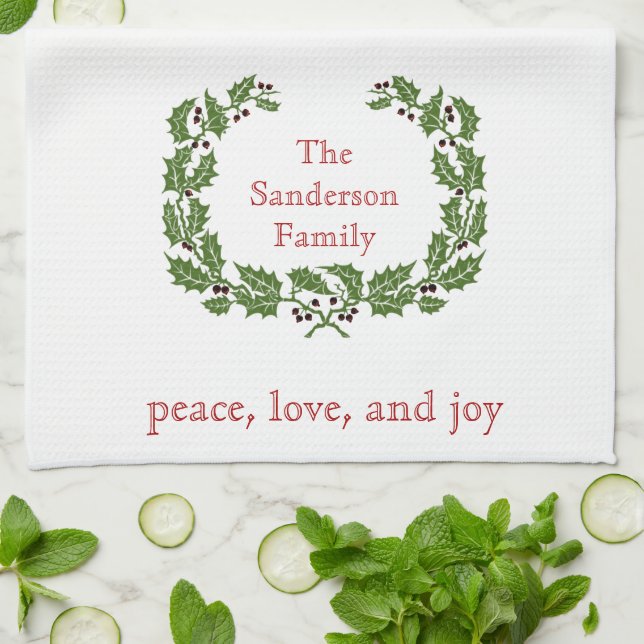 Paño De Cocina Navidades Personalizados Paz Amor Joy Wreath (Doblado)