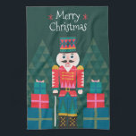 Paño De Cocina Navidades personalizados Personalizado Nutcracker<br><div class="desc">Un colorido y festivo ilustracion de Navidades Nutcracker. Este elemento se puede personalizar con un nombre o un mensaje de personalizado. Creado con formas geométricas y colores audaces y primarios, este diseño de Nutcracker hace una gran edición a su moderna decoración de vacaciones. Los colores son rojo, verde bosque, turquesa,...</div>