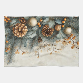 Paño De Cocina Navidades Pine Cones Holly Ornamentos de Oro