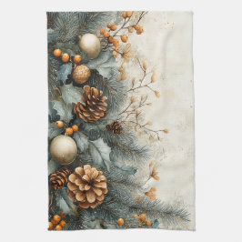 Paño De Cocina Navidades Pine Cones Holly Ornamentos de Oro