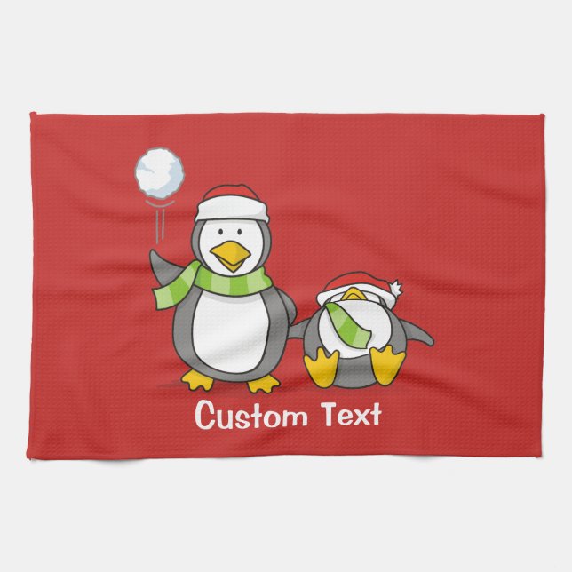 Paño De Cocina Navidades Pingüinos Snowballing (Horizontal)
