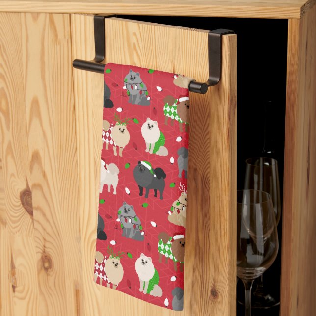 Paño De Cocina Navidades Pomeranianos (Pliegue de tercios)