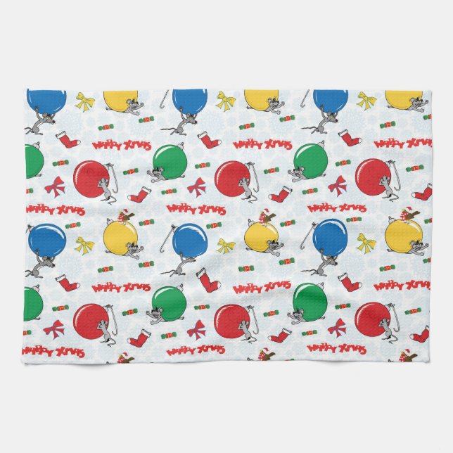 Paño De Cocina Navidades ratón gracioso con bolas (Horizontal)