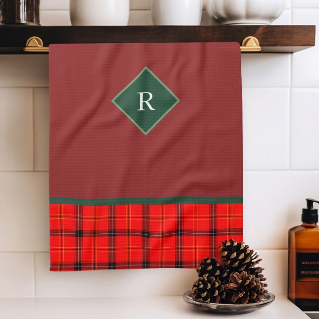 Paño De Cocina Navidades Red y Green Plaid Tartán Monogrammed (Subido por el creador)