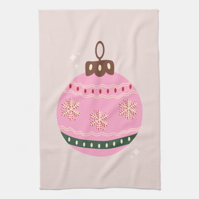 Paño De Cocina Navidades retro bauble fiesta rosada (Vertical)