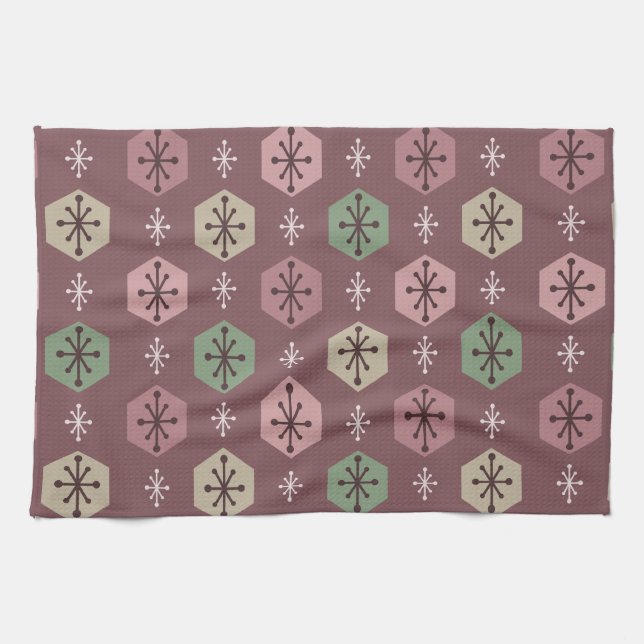 Paño De Cocina Navidades retro copos de nieve oro rojo (Horizontal)