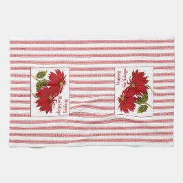 Paño De Cocina Navidades retro Poinsettia franja roja y blanca