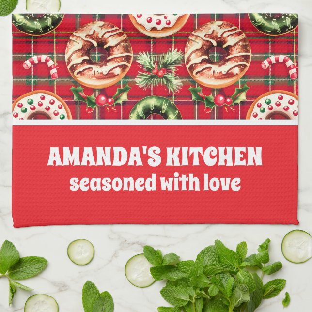 Paño De Cocina Navidades Retro Rojo Donan Red Tartán Plaid (Doblado)