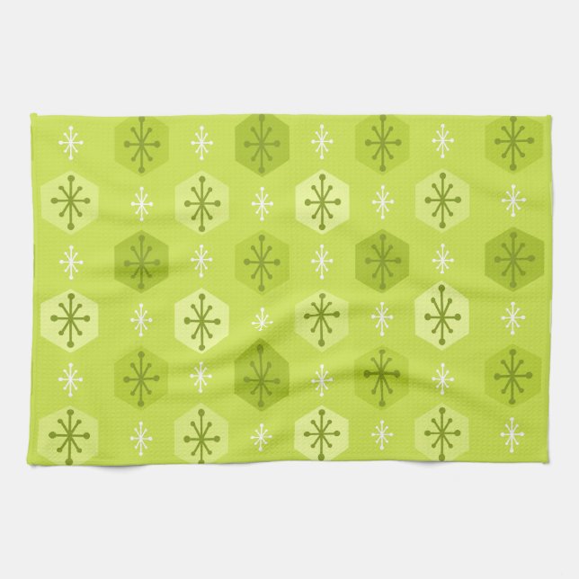 Paño De Cocina Navidades retro Snowflakes Chartreuse (Horizontal)