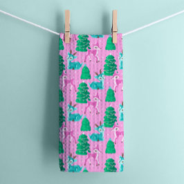 Paño De Cocina Navidades retro ventilado reno en rosa